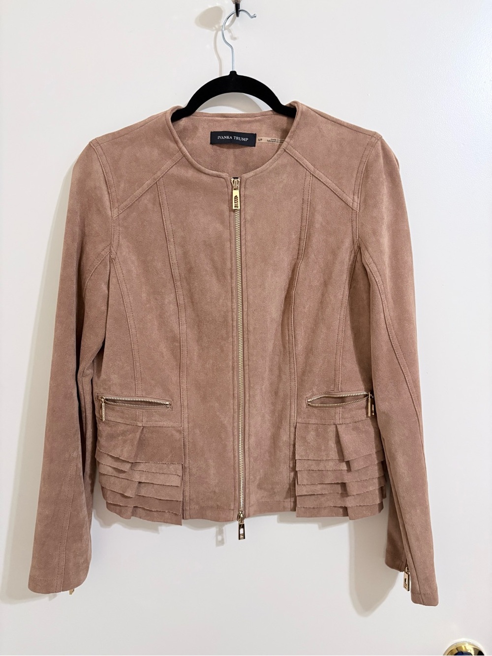 Ivanka Trump Blush Taupe Suede Zip-Front Jacket